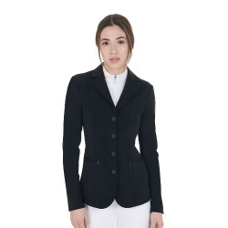 Wettkampfjacke Damen mit kontrastbesticktem Logo Equestro Schwarz