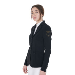 Wettkampfjacke Damen mit kontrastbesticktem Logo Equestro Schwarz
