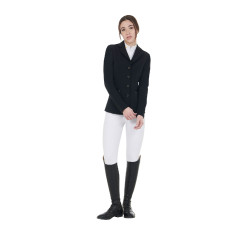 Wettkampfjacke Damen mit kontrastbesticktem Logo Equestro Schwarz