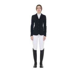 Wettkampfjacke Damen mit kontrastbesticktem Logo Equestro Schwarz