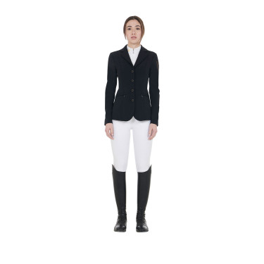 Wettkampfjacke Damen mit kontrastbesticktem Logo Equestro Schwarz