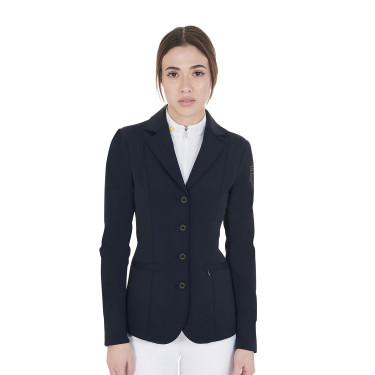 Wettkampfjacke Damen mit kontrastbesticktem Logo Equestro Marine Marineblau