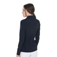 Wettkampfjacke Damen mit kontrastbesticktem Logo Equestro Marine Marineblau
