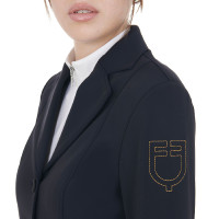 Wettkampfjacke Damen mit kontrastbesticktem Logo Equestro Marine Marineblau