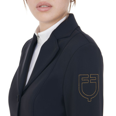 Wettkampfjacke Damen mit kontrastbesticktem Logo Equestro Marine Marineblau