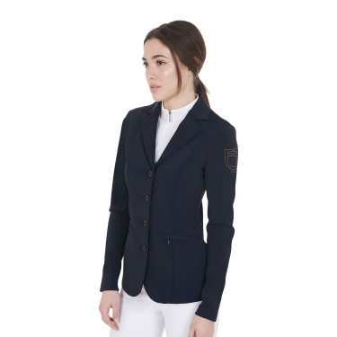 Wettkampfjacke Damen mit kontrastbesticktem Logo Equestro Marine Marineblau