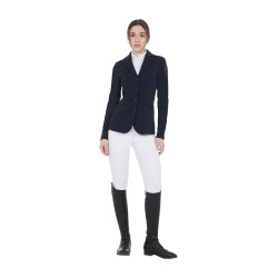 Wettkampfjacke Damen mit kontrastbesticktem Logo Equestro Marine Marineblau