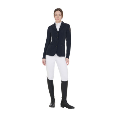 Wettkampfjacke Damen mit kontrastbesticktem Logo Equestro Marine Marineblau