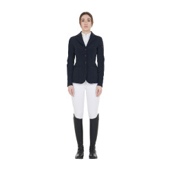 Wettkampfjacke Damen mit kontrastbesticktem Logo Equestro Marine Marineblau