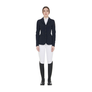 Wettkampfjacke Damen mit kontrastbesticktem Logo Equestro Marine Marineblau