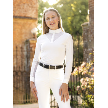 Wettkampf-Poloshirt Eva LeMieux Young Rider langärmelig Weiß Weiß