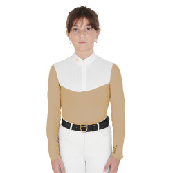 Wettkampfshirt Mädchen mit langen Ärmeln, Reißverschluss und Mesh Equestro