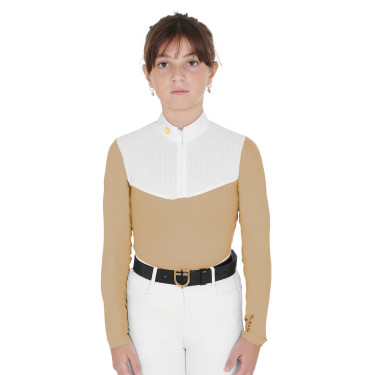 Wettkampfshirt Mädchen mit langen Ärmeln, Reißverschluss und Mesh Equestro Wettkampfshirt Mädchen mit langen Ärmeln, Reißverschluss und Mesh Equestro