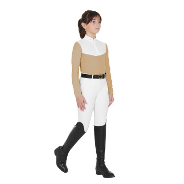 Wettkampfshirt Mädchen mit langen Ärmeln, Reißverschluss und Mesh Equestro Wettkampfshirt Mädchen mit langen Ärmeln, Reißverschluss und Mesh Equestro