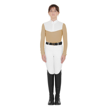 Wettkampfshirt Mädchen mit langen Ärmeln, Reißverschluss und Mesh Equestro Wettkampfshirt Mädchen mit langen Ärmeln, Reißverschluss und Mesh Equestro