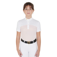 Polo Fille concours à Manches Courtes et Boutons avec Mesh Equestro Rose
