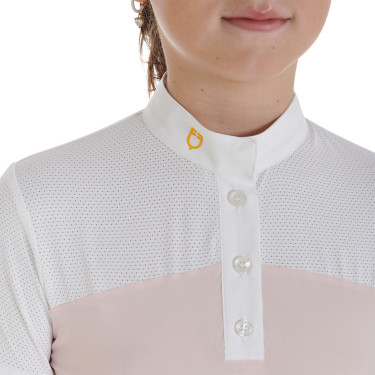 Mädchen-Turnierpolo mit kurzen Ärmeln und Knöpfen mit Mesh Equestro Pink Rosa