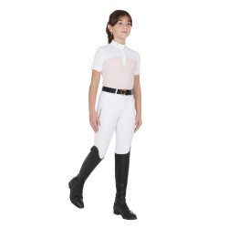 Mädchen-Turnierpolo mit kurzen Ärmeln und Knöpfen mit Mesh Equestro Pink Rosa