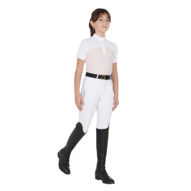 Mädchen-Turnierpolo mit kurzen Ärmeln und Knöpfen mit Mesh Equestro Pink Rosa