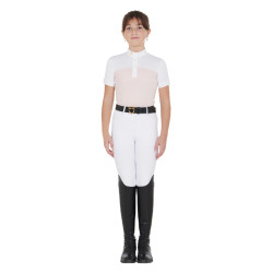 Mädchen-Turnierpolo mit kurzen Ärmeln und Knöpfen mit Mesh Equestro Pink Rosa