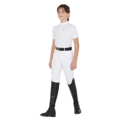 Mädchen-Turnierpolo mit kurzen Ärmeln und Knöpfen mit Mesh Equestro Weiß Weiß