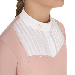 Wettkampf-Poloshirt Mädchen mit Strass Equestro Rosen-Cameo Rosa