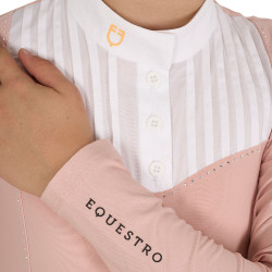 Wettkampf-Poloshirt Mädchen mit Strass Equestro Rosen-Cameo Rosa