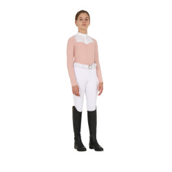 Wettkampf-Poloshirt Mädchen mit Strass Equestro Rosen-Cameo Rosa