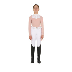 Wettkampf-Poloshirt Mädchen mit Strass Equestro Rosen-Cameo Rosa