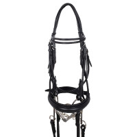 Doppelte Dressurtrense mit rundem Stirnriemen Supreme Schwarz Doppelte Dressurtrense mit rundem Stirnriemen Supreme Schwarz