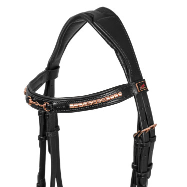 Englisches Zaumzeug mit Gebissverzierung Rose Gold Supreme Schwarz