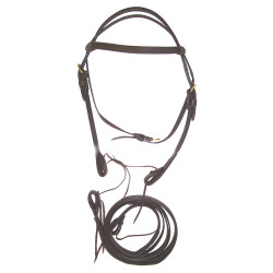 Doppeltes Western-Zaumzeug aus Leder mit Zügeln Lakota Dunkelbraun