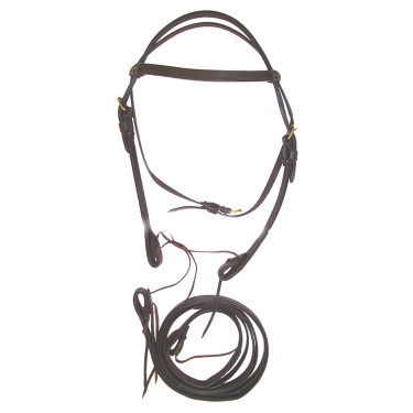 Doppeltes Western-Zaumzeug aus Leder mit Zügeln Lakota Dunkelbraun