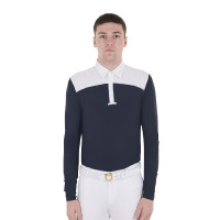 Wettkampf-Poloshirt Herren Langarm mit Knöpfen Equestro Weiß / Efeugrün