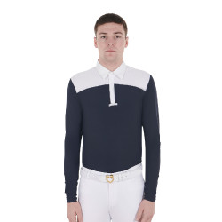 Wettkampf-Poloshirt Herren Langarm mit Knöpfen Equestro Weiß / marineblauer Blazer