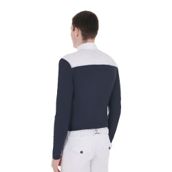 Wettkampf-Poloshirt Herren Langarm mit Knöpfen Equestro Weiß / marineblauer Blazer