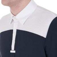 Wettkampf-Poloshirt Herren Langarm mit Knöpfen Equestro Weiß / Efeugrün