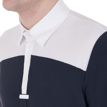 Wettkampf-Poloshirt Herren Langarm mit Knöpfen Equestro Weiß / marineblauer Blazer