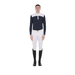 Wettkampf-Poloshirt Herren Langarm mit Knöpfen Equestro Weiß / marineblauer Blazer