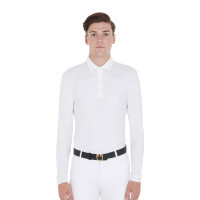 Wettkampf-Poloshirt Herren Langarm mit Knöpfen Equestro Weiß / Efeugrün