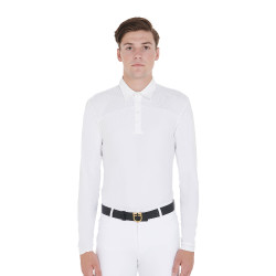 Wettkampf-Poloshirt Herren Langarm mit Knöpfen Equestro Weiß / weiß Wei&amp;amp;amp;amp;amp;szlig;