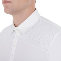Wettkampf-Poloshirt Herren Langarm mit Knöpfen Equestro Weiß / Efeugrün