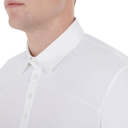 Wettkampf-Poloshirt Herren Langarm mit Knöpfen Equestro Weiß / weiß Wei&amp;amp;amp;amp;amp;szlig;