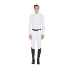 Wettkampf-Poloshirt Herren Langarm mit Knöpfen Equestro Weiß / weiß Wei&amp;amp;amp;amp;amp;szlig;