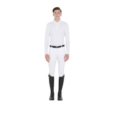Wettkampf-Poloshirt Herren Langarm mit Knöpfen Equestro Weiß / weiß Wei&amp;amp;amp;amp;amp;szlig;