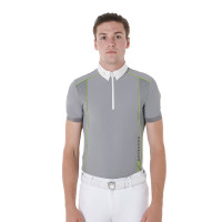 Wettkampf-Poloshirt Herren Kurzarm mit Reißverschluss Equestro Grau gefrostet / Zitronengrün Wettkampf-Poloshirt Herren Kurzarm mit Reißverschluss Equestro Grau gefrostet / Zitronengrün