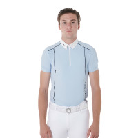 Wettkampf-Poloshirt Herren Kurzarm mit Reißverschluss Equestro Himmelblau / Schwarz