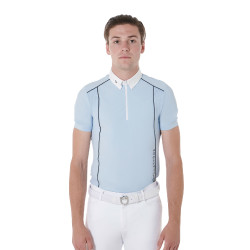 Wettkampf-Poloshirt Herren Kurzarm mit Reißverschluss Equestro Himmelblau / Schwarz