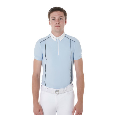 Wettkampf-Poloshirt Herren Kurzarm mit Reißverschluss Equestro Himmelblau / Schwarz