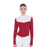 Wettkampf-Poloshirt Damen Langarm aus technischem Gewebe und Mesh Equestro Roller Beige